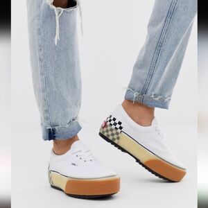 Vans White Low-Top Sneakers with Checkerboard and Gradient Platform